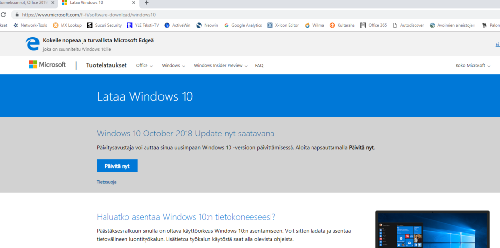 Windows 10:n päivitys lokakuu 2020 saatavilla